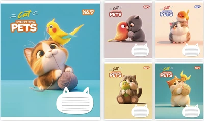 Набор тетрадей ученических Yes Cat And Pets А5 12 листов Клетка 25 шт (4823133109299)