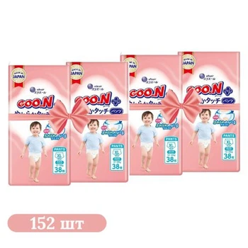 Детские подгузники-трусики 152 шт Goo.N Plus размер XL (12-20 кг)
