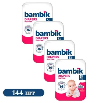 Детские подгузники-трусики 144 шт Bambik Medium размер 3 (4-9 кг)