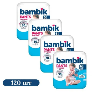 Дитячі підгузки-трусики 120 шт Bambik розмір 6 (15+ кг) Дитячі одноразові підгузники Pants з еластичним поясом та індикатором вологи Памперси трусиками пантс для дітей