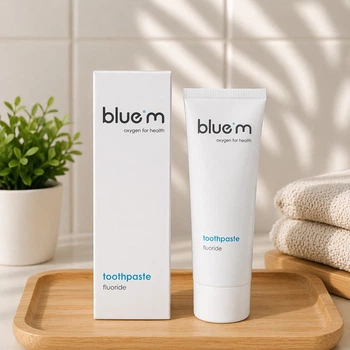 Зубная паста BlueM Oxygen 75 мл с ксилитом, фторидом кальция и лактоферрином — уход за деснами и имплантами при сухости полости рта