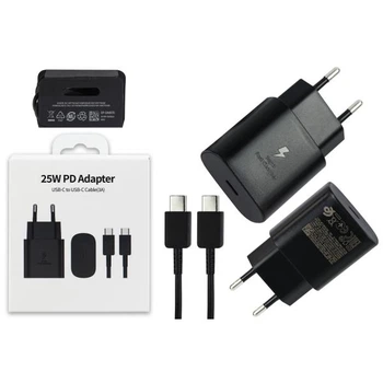 Сетевой зарядный адаптер Sumsung 25 Вт PD Adapter No Logo + кабель Type-C–Type-C 3 А Черный