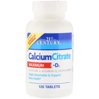 Цитрат кальция с витамином D3 21st Century (Calcium Citrate Maximum+D3) 500 мг/630 МЕ 120 таблеток CEN27493