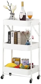 Розкладна металева полиця на колесах 3 яруси чорна, складний стелаж для зберігання, мобільна етажерка для кухні ванної офісу складу магазину біла