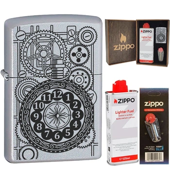 Комплект Zippo Зажигалка 205-CF Механические часы + Бензин + Кремни + Подарочная коробка