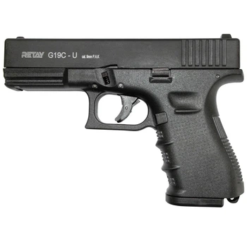Пистолет стартовый Retay G 19C Glock 19 14-зарядный сигнально-шумовой под холостой патрон черный Ретей Глок 19 (X614209B19)