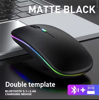 Беспроводная аккумуляторная RGB мышка беспроводная Black, Bluetooth 5.1 WiFi 2.4 DPI 800/1200/1600, перезаряжается