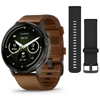 Смарт-часы Garmin Venu 4 , w/ Slate + Leather, GPS смарт-годинник (m524889)