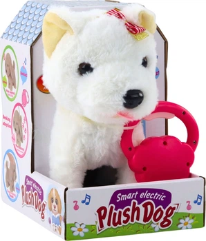 Інтерактивна собачка LEAN Toys з бантами на повідку ходить і гавкає Біла 25150 (5905991062172)