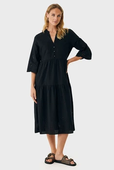 Жіноча чорна сукня Linen eyehole embroidery dress Mexx 36 MF006302251W