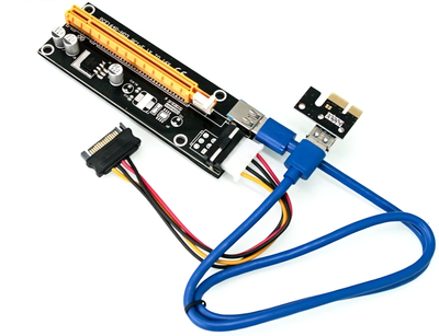 Райзер адаптер с питанием 4 пина Мolex интерфейсом подключения USB PCI-E 1x to 16x длина кабеля 60 см (483346-Prob) Черный
