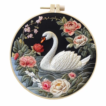 Набір для вишивання гладдю Лебідь 15 см Embroidery kit для початківців Тип тканини: Льон 3005197720