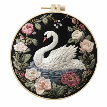 Набір для вишивання гладдю Лебідь 20 см Embroidery kit Тип тканини: Льон 3005197729