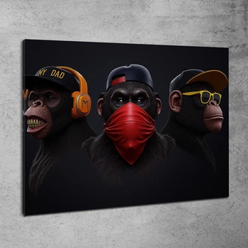 Інтер'єрна три горили - MONKEY GANG 2.0 для офісу та лаунж-зон - 40х60 см