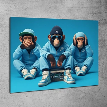 Інтер'єрна картина три мавпи «GANGSTER MONKEY 2.0» - для офісу - 40х60 см