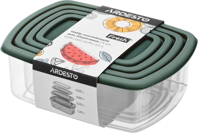 Набір контейнерів для зберігання харчових продуктів Ardesto Fresh пластик прямокутна зелений 0.25 х 0.5 х 0.75 х 1.2 л (AR1312G)