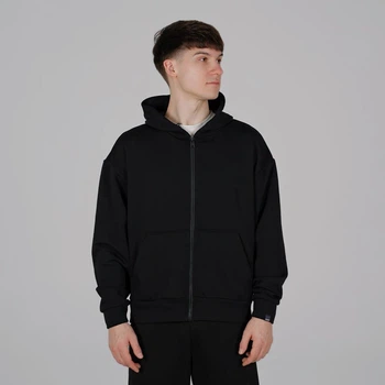 Кофта Slavni Biggie Pobedov мужская на молнии осенняя весенняя с капюшоном 2XL-3XL черная (26835)
