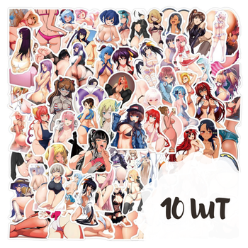 Аниме наклейки набор | Waifu stickers | Наклейки аниме для ноутбука, телефона, авто (anime girls, kawaii) 10шт