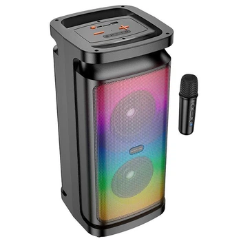 Портативная Bluetooth колонка BOROFONE BP25 Vida беспроводная акустика-караоке с RGB подсветкой и беспроводным микрофоном |10Wx2, BT5.4, USB/AUX/TWS, 3600mAh, 4h| Черный
