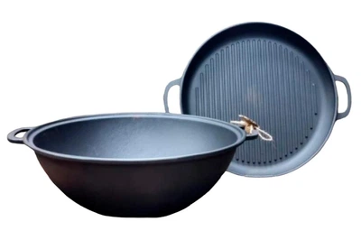 Казан чугунный Мy-dishes 400мм x 12л татарский (12.0кг) с крышкой сковородою гриль