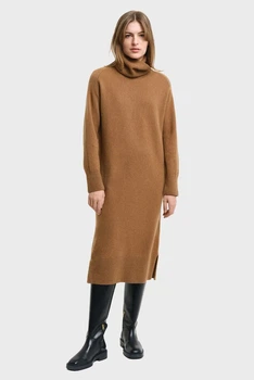 Жіноча коричнева вовняна сукня HERRINGBONE DETAIL ROLLNECK DRESS Gant XS 4502078