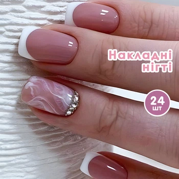 Накладні нігті – 24 шт. квадрат + клейові стики для манікюру - (01541)