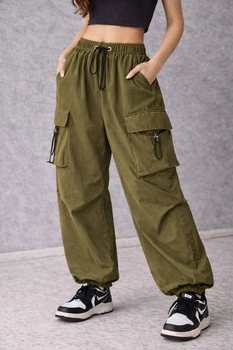 Женские широкие карго штаны oversize с карманами 4XL — модные трендовые брюки свободного кроя в стиле streetwear