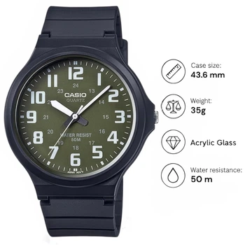 Мужские часы Casio MW-240-3B зеленые 50 м