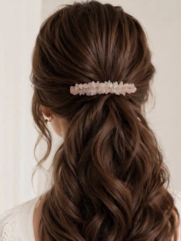 Большая заколка для волос с натуральным камнем розовый кварц