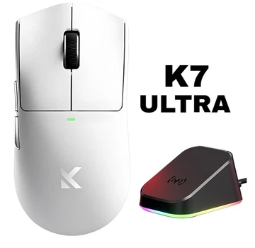 Ігрова Мишка MCHOSE K7 White 8000Hz із Зарядною Док-Станцією. Безпровідна Трирежимна 2.4G/Bluetooth/Кабель, PAW3950 42000 DPI, 59грам Ультралегка. Батарея 120 годин. Win/Mac