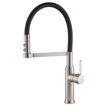 Смеситель для кухни Mixxus Premium PULL 017 SS COLOR REFL.BLACK (Цвет нерж.+силик.излив черный) (MI8279)