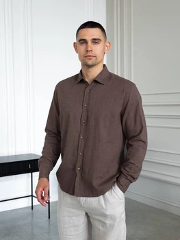 Чоловіча сорочка класична TR лляна L коричнева