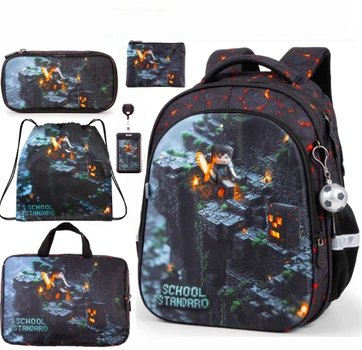 Школьный ортопедический рюкзак 6 в 1 для мальчика School Standard 38х30х18 см Майнкрафт для первокласника (SET 150-44)