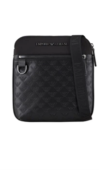 Сумка чоловіча Emporio Armani месенджер крос-боді через плече чорна з тисненим логотипом