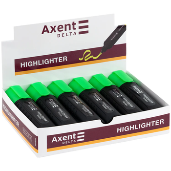 Комплект 12 шт. Маркер Axent Delta Highlighter Standard D2505-04, 1-5 мм, клиноподібний зелений 4063276355782