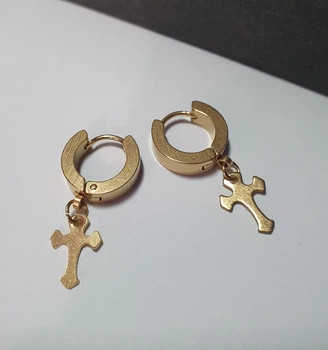 Сережки хрестики хрест золотисті з нержавіючої медичної сталі в золотому кольорі