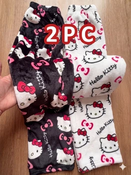 Штаны Hello Kitty | Плюшевые штаны Хелло Китти 2шт Белые Черные L