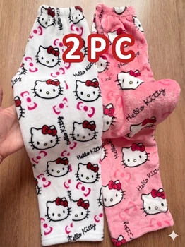 Штани Hello Kitty | Плюшеві штани Хелло Кітті 2шт Білі Рожеві L