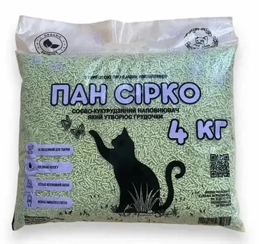 Соєво-кукурудзяний наповнювач тофу для котячого туалету Пан Сірко - Класік без аромату, утворює грудочки 4 кг / 7 л