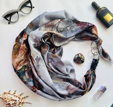 Шовковий платок My Scarf "Срібна перлина" 90 на 90 см прикрас натуральним агатом