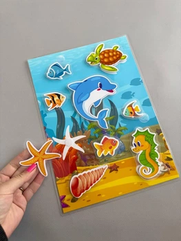 Игра на липучках “Морской мир” — развивающая одностраничная игра для детей, изучение морских животных