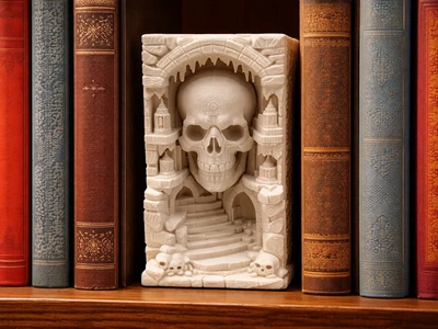 Книжковий куточок book nook вставка на полицю череп у катакомбах. Aivory