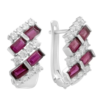 Серебряные серьги с натуральным рубином 6.107ct, фианитами (2205043)