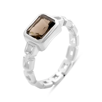 Серебряное кольцо с натуральным раухтопазом (дымчатым кварцем) 1.4ct, вес изделия 3,61 гр (2204374)