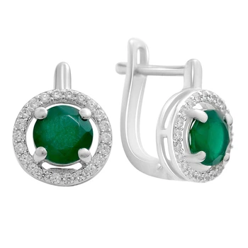 Серебряные серьги с натуральным агатом 1.934ct, фианитами (2208228)