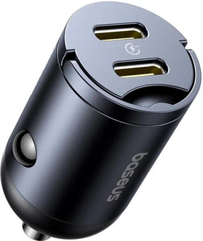 Автомобільний зарядний пристрій Зарядка в авто Baseus Tiny Star Mini Car Charger 2Type-C, 30W/3A, PD/QC (C00035001121-03) Black