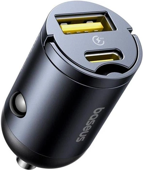 Автомобільний зарядний пристрій Зарядка в авто Baseus Tiny Star Mini Car Charger 1USB/1Type-C, 30W/3A, PD/QC (C00035001121-02) Black