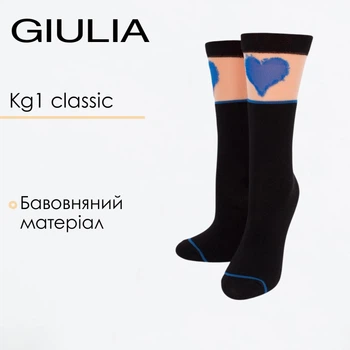 Дитячі бавовняні гольфи Giulia KG1 CRISTAL 007 16 Black-nero/blue, з малюнком сердечко, чорні, на кожен день