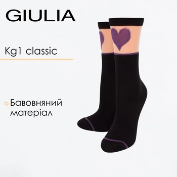 Дитячі бавовняні гольфи Giulia KG1 CRISTAL 007 18 Black-nero/violet, з малюнком сердечко, чорні, на кожен день