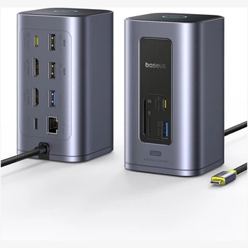Док-станция Baseus Nomos NU1 Air 12-в-1, 2×4K HDMI, USB-A/C 10Gbps, 100W PD, Gigabit Ethernet